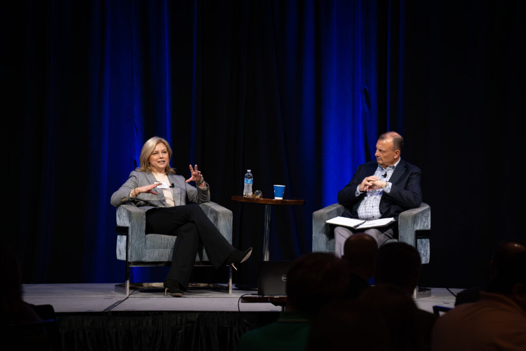 Kat Saunders and Bryan Slone talking on the Tech Nebraska Summit stage