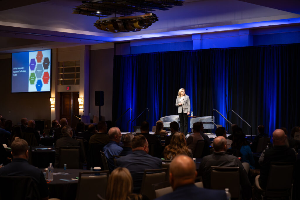 Kat Saunders speaking at the Tech Nebraska Summit